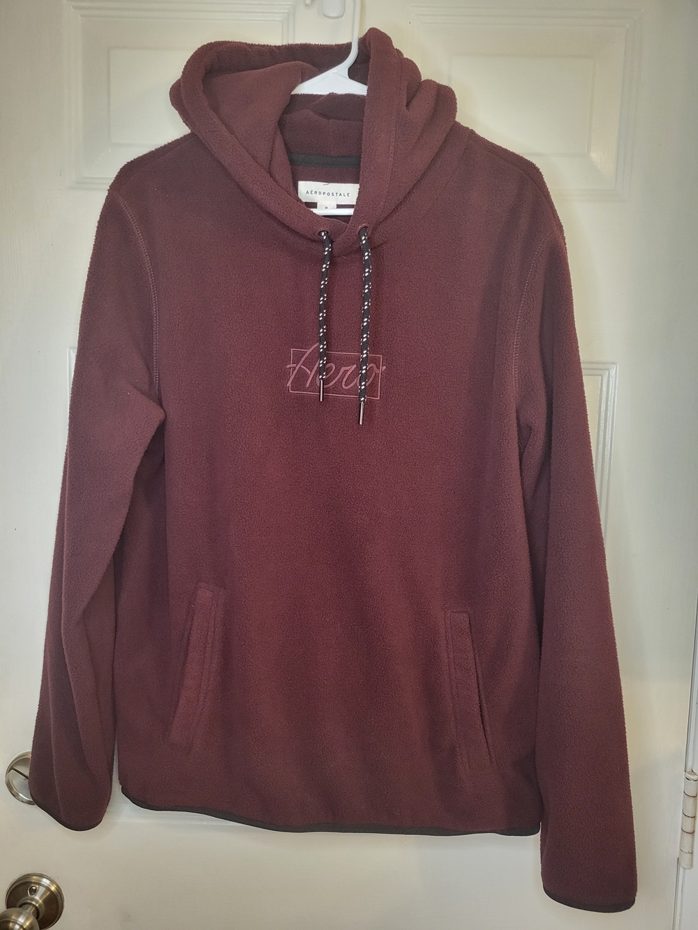 Aeropostale Men's Hooded Fleece Pullover - Deep Wine - Picture 2 of 8